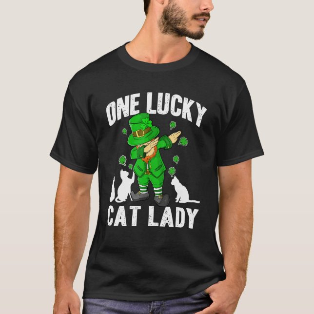 Camiseta One Lucky Cat Lady St Patricks Day Dabbing Leprech (Frente)