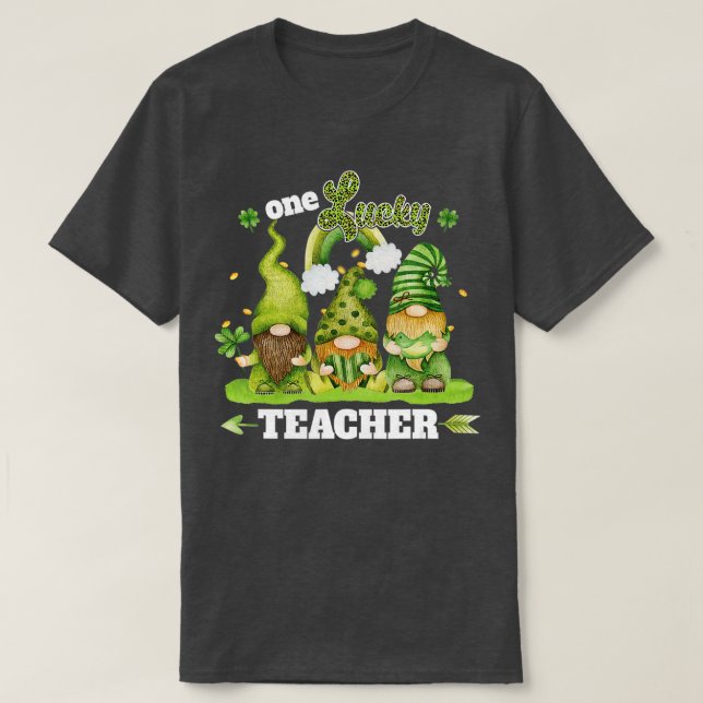 Camiseta One Lucky Cute Teacher Leopard Gnomes Happy St Pat (Frente do Design)
