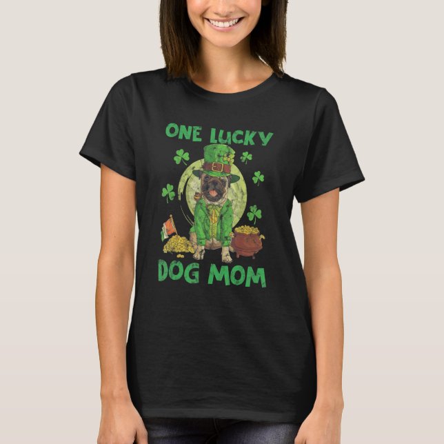 Camiseta One Lucky Dog Mom Coins Green Clovers (Frente)