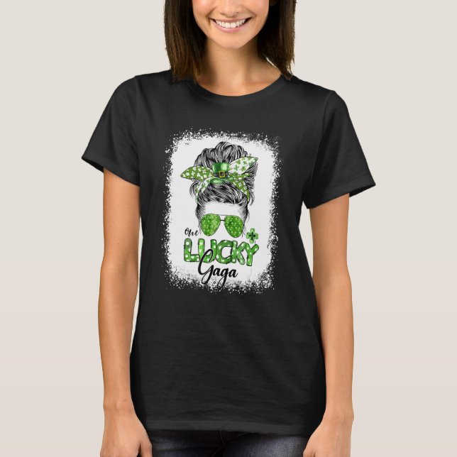 Camiseta One Lucky Gaga Messy Bun St Patricks Day Shamrock (Frente)