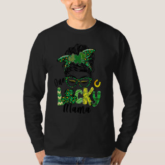 Camiseta One Lucky Mama Messy Bun Leopard St Patricks Day S