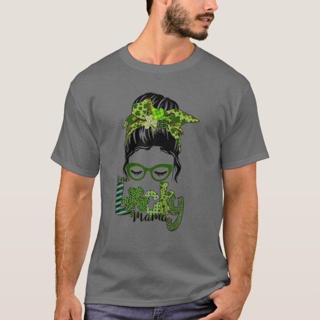 Camiseta One Lucky Mama St. Patrick's Day, Leopard Messy Bu (Frente)