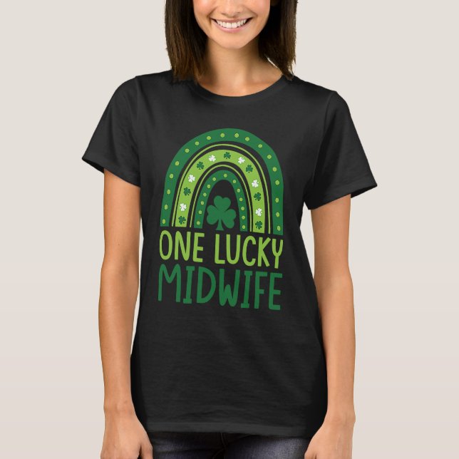 Camiseta One Lucky Midwife Rainbow Shamrock St Patrick's Da (Frente)