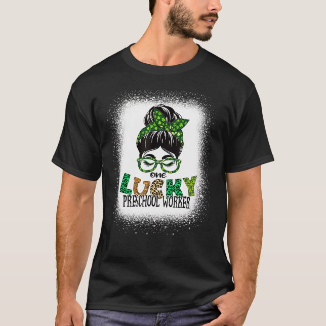 Camiseta One Lucky Preschool Worker Bleached St Patricks Da (Frente)