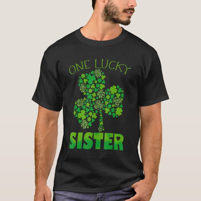 Camiseta One Lucky Sister Patrick's Day Leopard Shamrock (Frente)