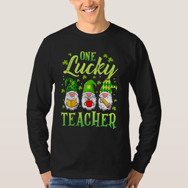 Camiseta One Lucky Teacher Gnomes Patricks Day Shamrock Clo (Frente)