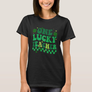 Camiseta One Lucky Teacher Groovy Retro St Patrick's Day Bo