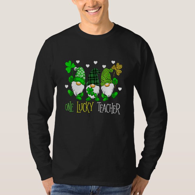 Camiseta One Lucky Teacher Irish Gnome Leopard Patricks Day (Frente)