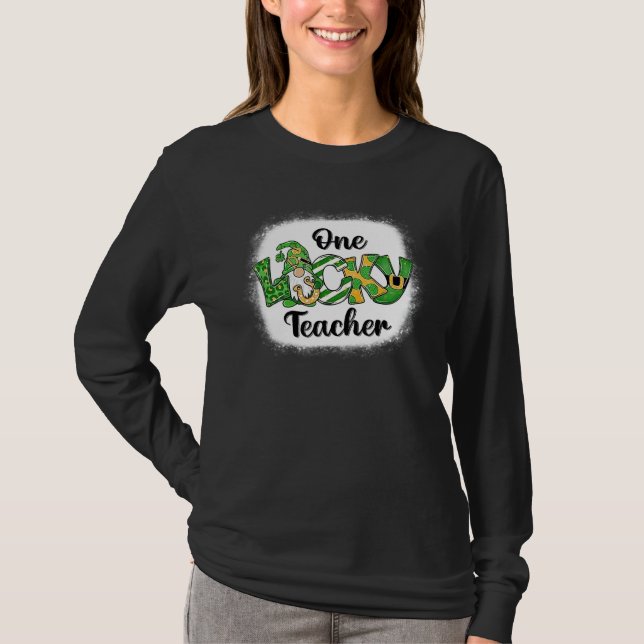 Camiseta One Lucky Teacher Irish Gnome Leopard Patricks Day (Frente)