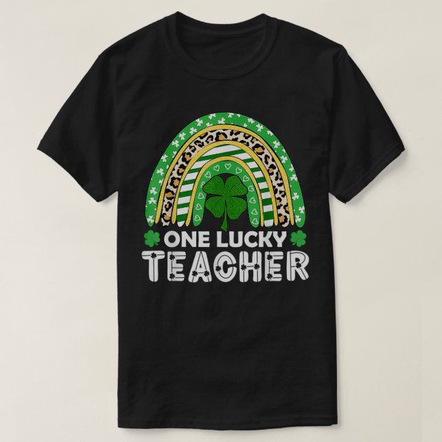 Camiseta One Lucky Teacher Rainbow Leopard St Patricku2019s (Frente do Design)