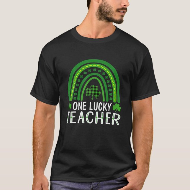 Camiseta One Lucky Teacher Rainbow Shamrock St Patricks Day (Frente)