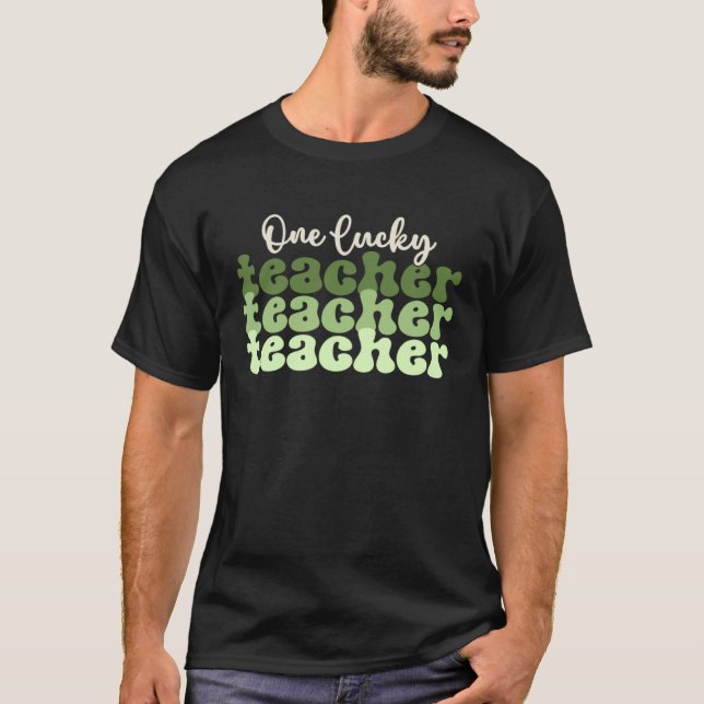 Camiseta One Lucky Teacher School Retro St Patricks Day Tea (Frente)