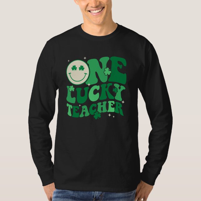 Camiseta One Lucky Teacher Shamrock Groovy St Patrick's Day (Frente)