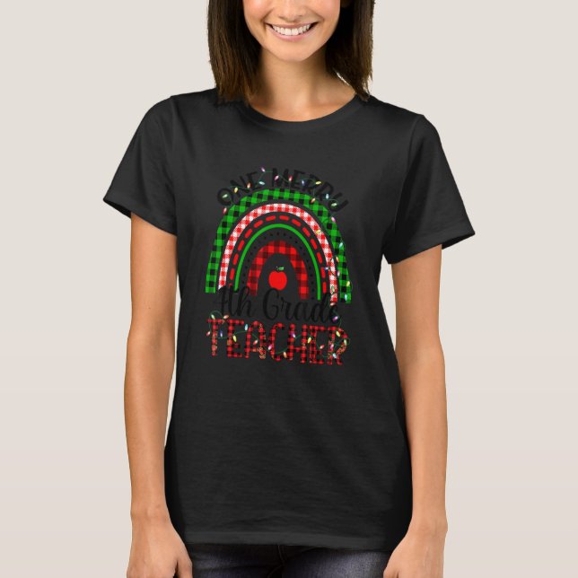 Camiseta One Merry 4th Grade Teacher Leopard Rainbow Buffal (Frente)