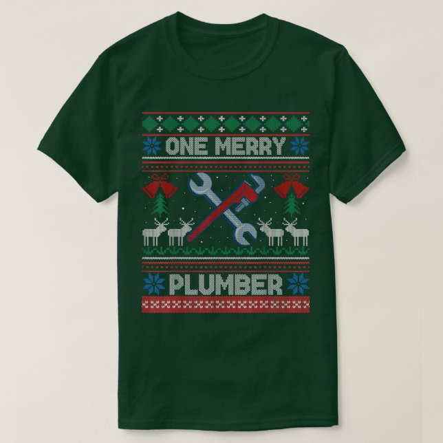Camiseta One Merry Plumber Plumbing Ugly Christmas Sweater  (Frente do Design)