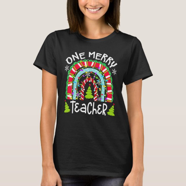 Camiseta One Merry Teacher  Teacher Rainbow Christmas Tree  (Frente)
