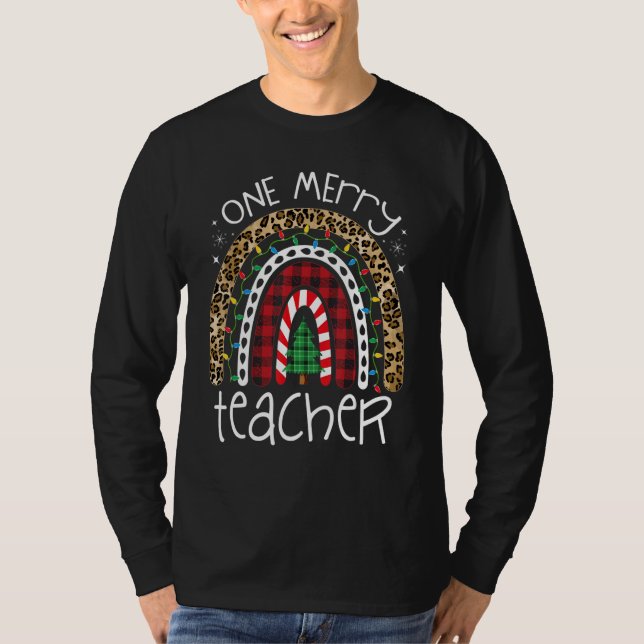 Camiseta One Merry Teacher  Teacher Rainbow Christmas Tree  (Frente)