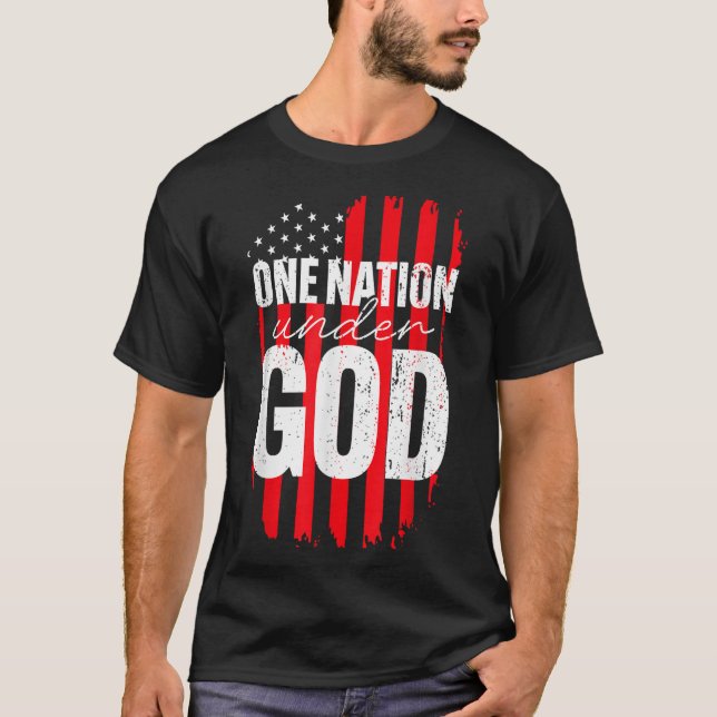 Camiseta One Nation Under God American Flag Christian Jesus (Frente)