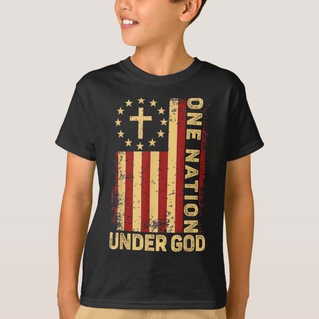 Camiseta One Nation Under God Jesus Christian Cross America (Frente)