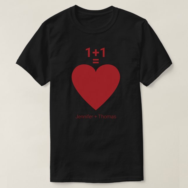 Camiseta One Plus One Igual a Love, Red Heart, Name Persona (Frente do Design)