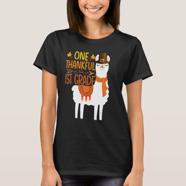 Camiseta One Thankful 1st grade Teacher Llama Thanksgiving  (Frente)