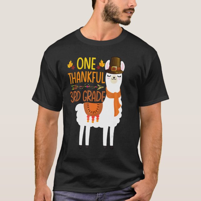 Camiseta One Thankful 3rd grade Teacher Llama Thanksgiving  (Frente)