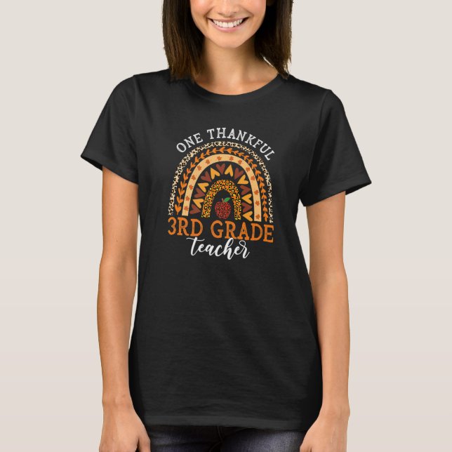 Camiseta One Thankful 3rd Grade Teacher Thanksgiving Leopar (Frente)