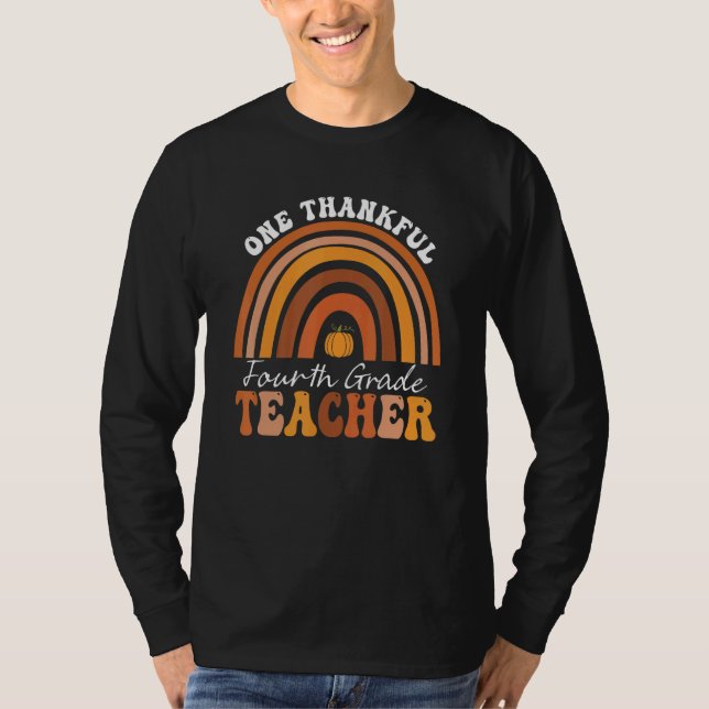 Camiseta One Thankful 4th Grade Teacher Groovy Thanksgiving (Frente)