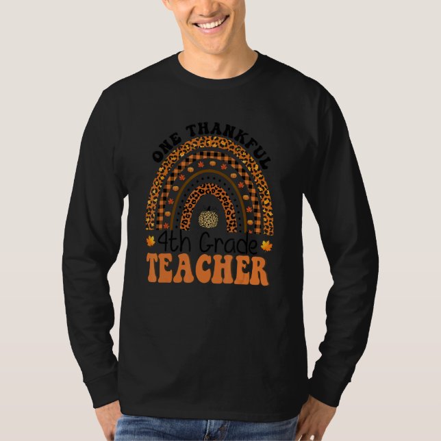 Camiseta One Thankful 4th Grade Teacher Rainbow Leopard Ret (Frente)