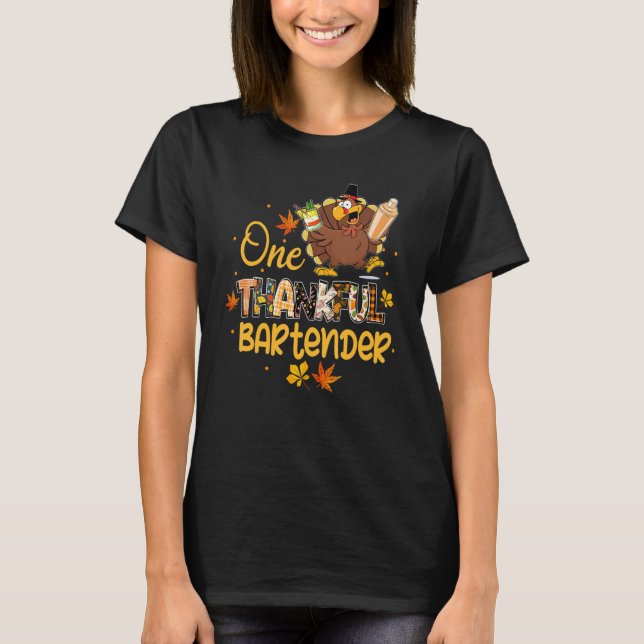 Camiseta One Thankful Bartender Turkey Pilgrim Hat Thanksgi (Frente)