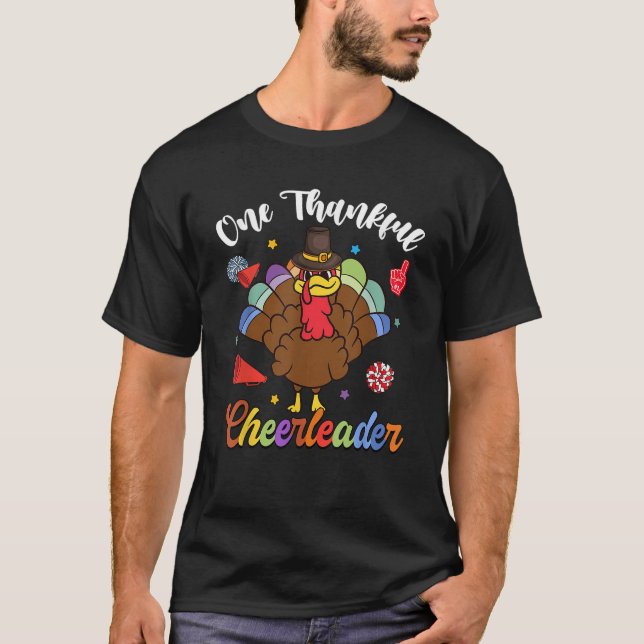 Camiseta One Thankful Cheerleader Turkey Thanksgiving  Unis (Frente)