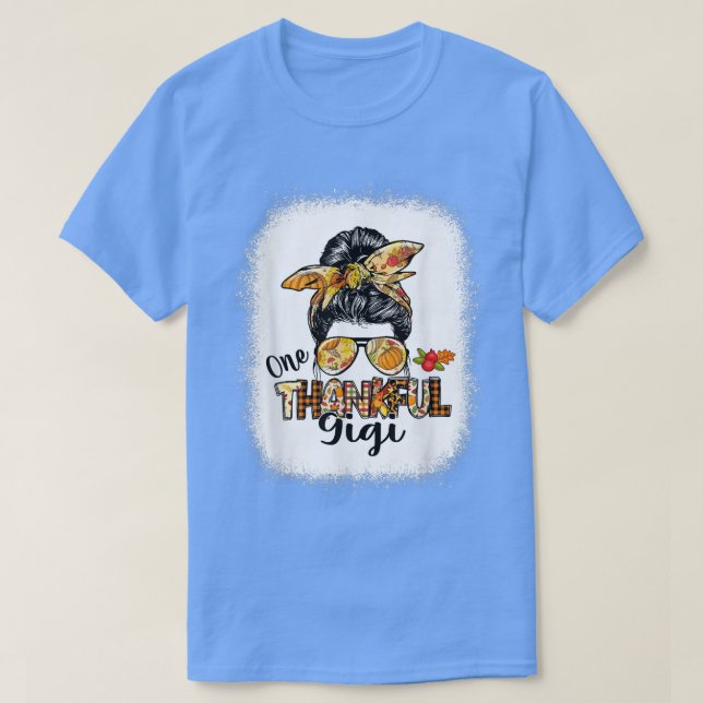 Camiseta One Thankful Gigi Messy Bun Women Fall Cute Thanks (Frente do Design)
