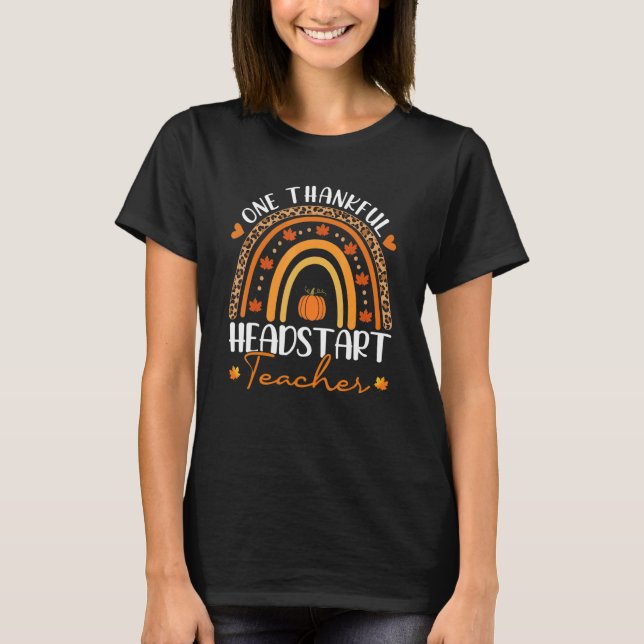 Camiseta One Thankful Headstart Teacher Rainbow Leopard Tha (Frente)