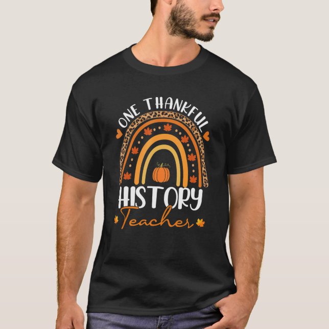 Camiseta One Thankful History Teacher Rainbow Leopard Thank (Frente)