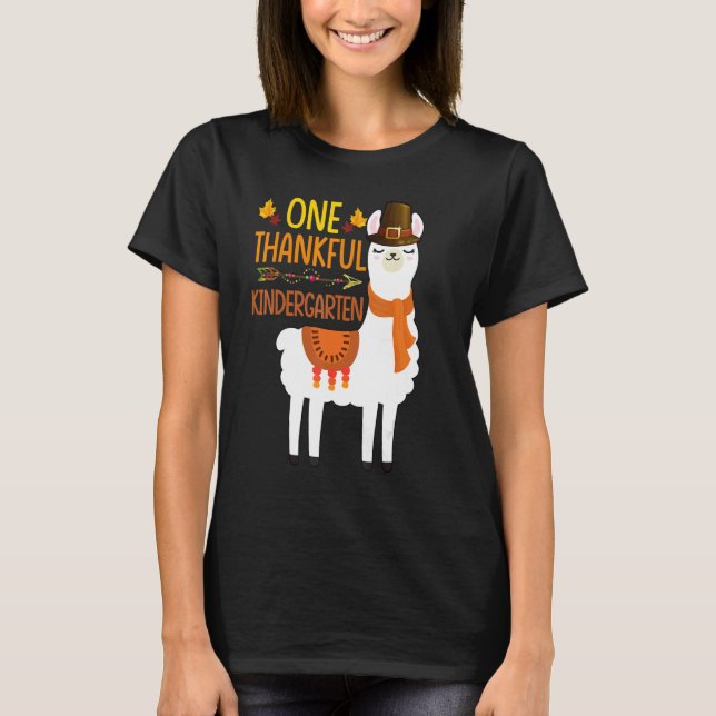 Camiseta One Thankful kindergarten Teacher Llama Thanksgivi (Frente)