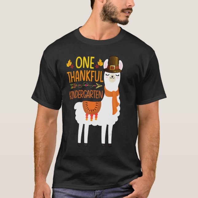 Camiseta One Thankful kindergarten Teacher Llama Thanksgivi (Frente)