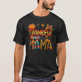 Camiseta One Thankful Mama  Fall Autumn Leopard Thanksgivin
