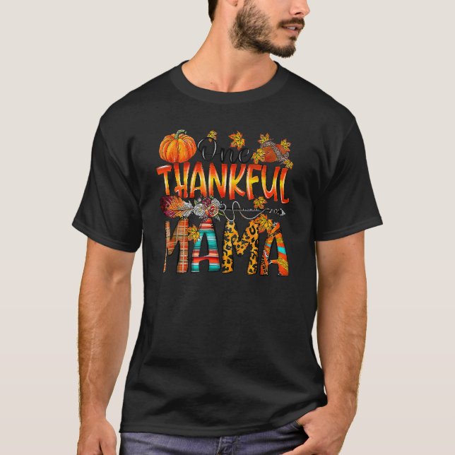 Camiseta One Thankful Mama  Fall Autumn Leopard Thanksgivin (Frente)