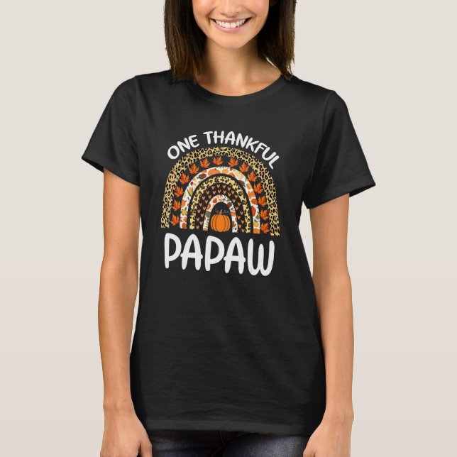 Camiseta One Thankful Papaw Thanksgiving Rainbow Leopard Fa (Frente)