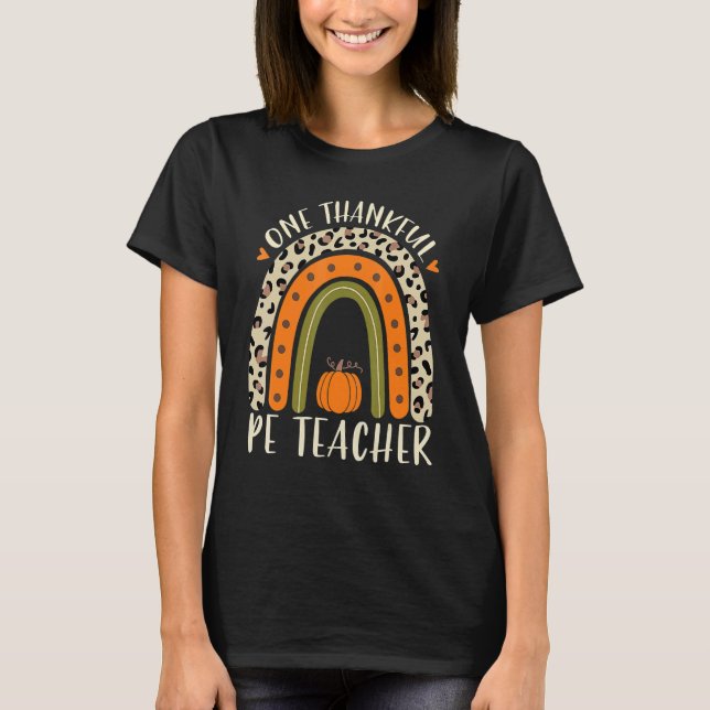 Camiseta One Thankful Pe Teacher Thanksgiving Women Leopard (Frente)