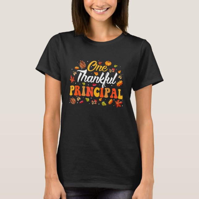 Camiseta One Thankful Principal Fall Leaves Autumn Thanksgi (Frente)