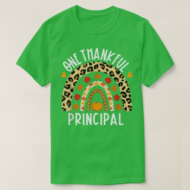 Camiseta One Thankful Principal Leopard Rainbow Thanksgivin (Frente do Design)