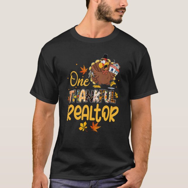 Camiseta One Thankful Realtor Turkey Pilgrim Hat Thanksgivi (Frente)