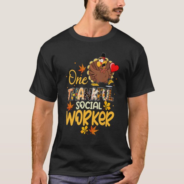 Camiseta One Thankful Social Worker Turkey Pilgrim Hat Than (Frente)