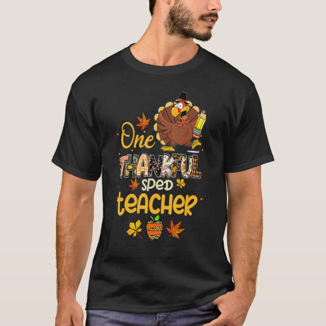 Camiseta One Thankful Sped Teacher Turkey Pilgrim Hat Thank (Frente)