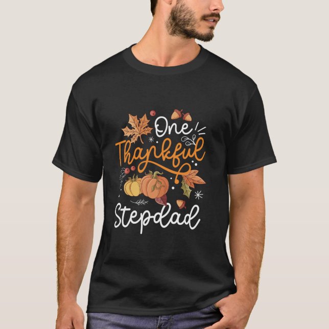 Camiseta One Thankful Stepdad Happy Thaksgiving Pumpkin Fal (Frente)