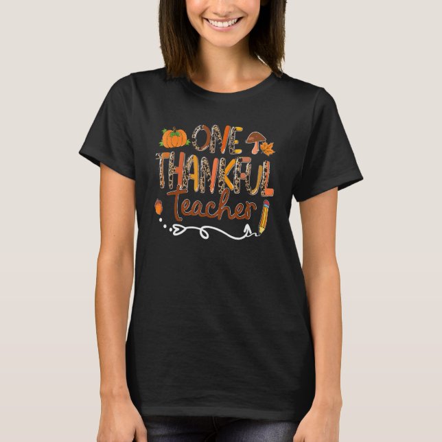 Camiseta One Thankful Teacher Rainbow Turkey Fall Thanksgiv (Frente)