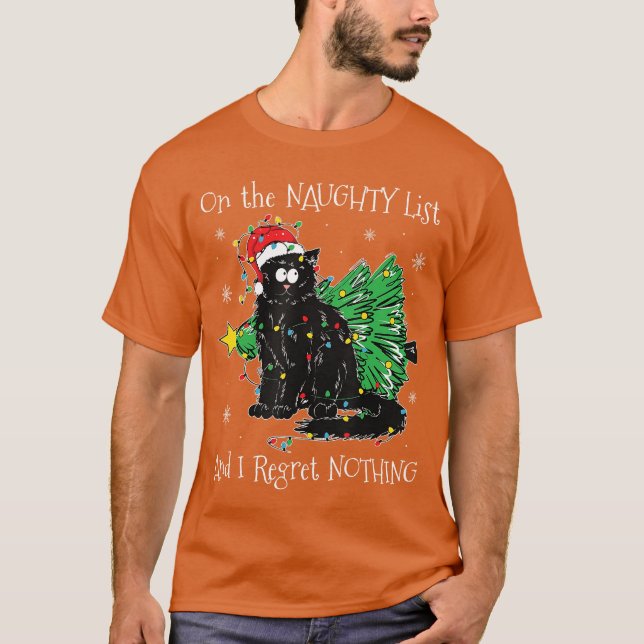 Camiseta Onhe Naughty List And I Regret Nothing Cat Christm (Frente)