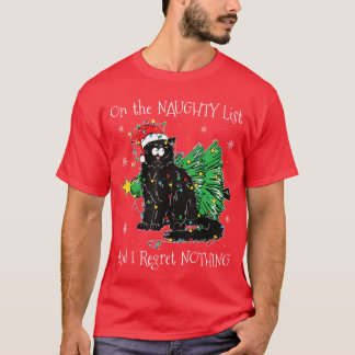 Camiseta Onhe Naughty List And I Regret Nothing Cat Christm