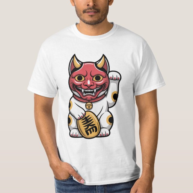 Camiseta Oni Cat | Gato Mítico Japonês com Máscara Oni | Cu (Frente)